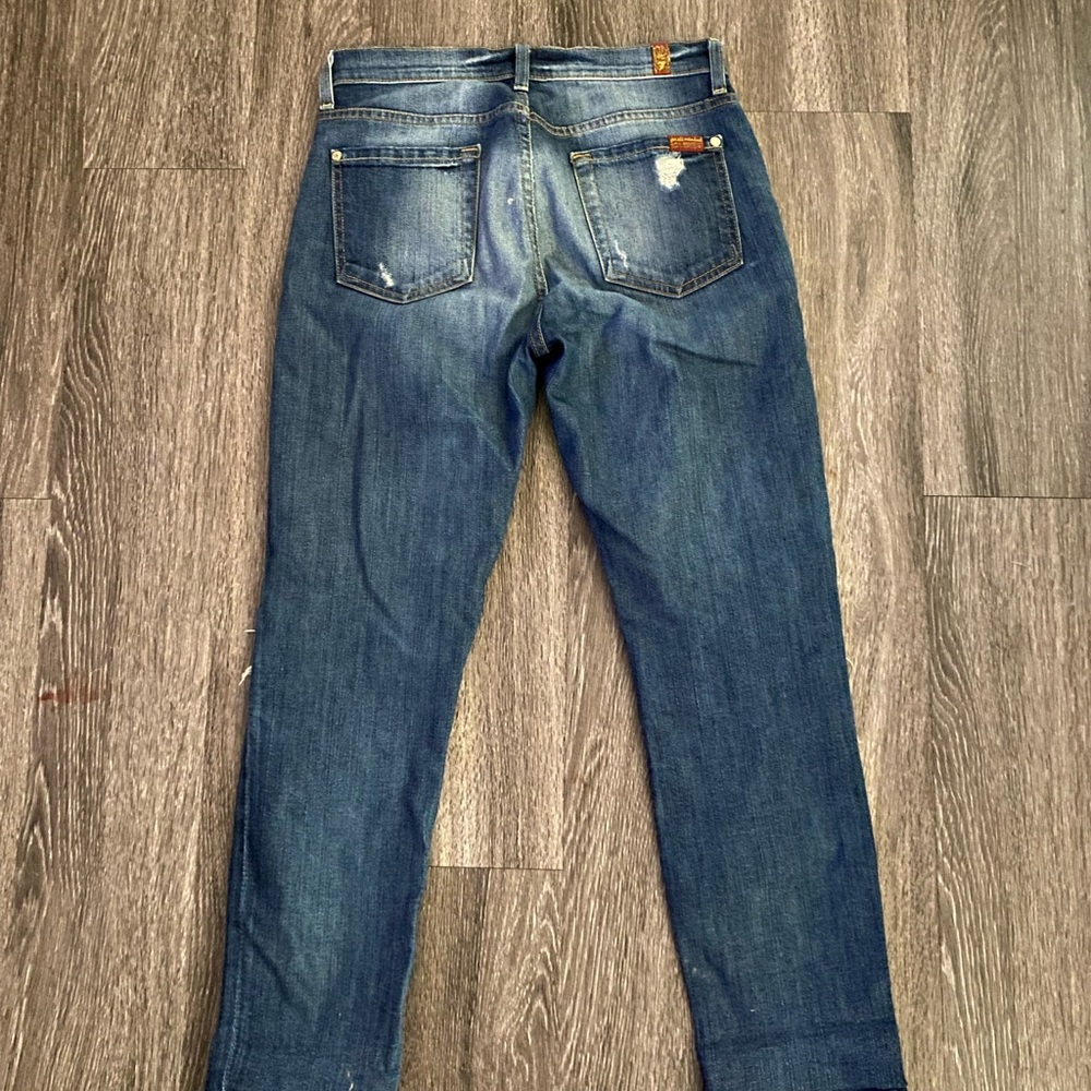 7 For All Mankind Relaxed Skinny Medium Wash Mid Rise Ripped Jeans Size 25” - Picture 6 of 12